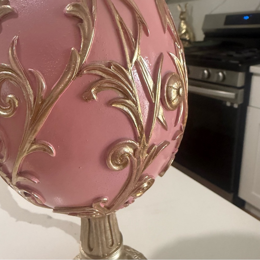 Ornate Decorative Egg Accent - Pink and Gold - Picture 2 of 2
